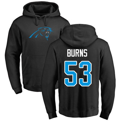 Carolina Panthers Men Black Brian Burns Name and Number Logo NFL Football #53 Pullover Hoodie Sweatshirts